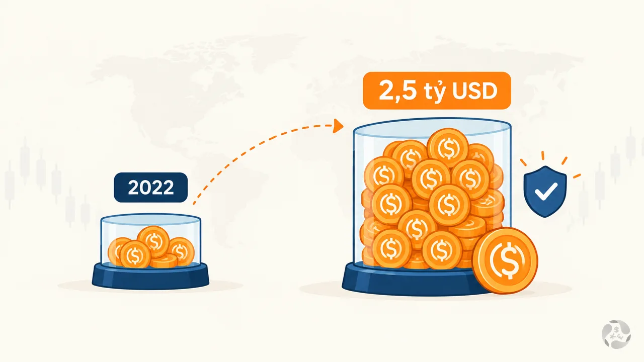 Hai hũ đồng xu USD, một hũ nhỏ năm 2022 và một hũ lớn 2,5 tỷ USD